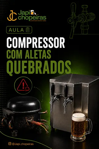 Compressor de chopeira com aletas quebradas apresentando falhas no sistema de refrigeração