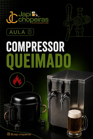 Compressor queimado em chopeira identificado durante diagnóstico do sistema de refrigeração